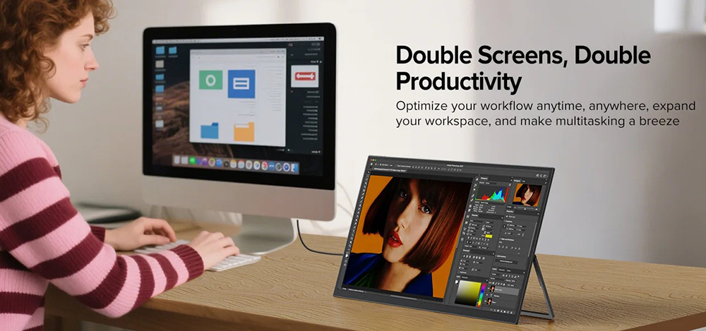 UPERFECT UTouch E6 Pro Portable Gaming Monitor, 18.5 inch 1920*1080 120Hz Touchscreen, 178&deg; Viewing Angle, FreeSync, Built-in Speaker, 2*Full-Featured Type-C, 1*mini HDMI, 1*3.5mm AUX - US Plug