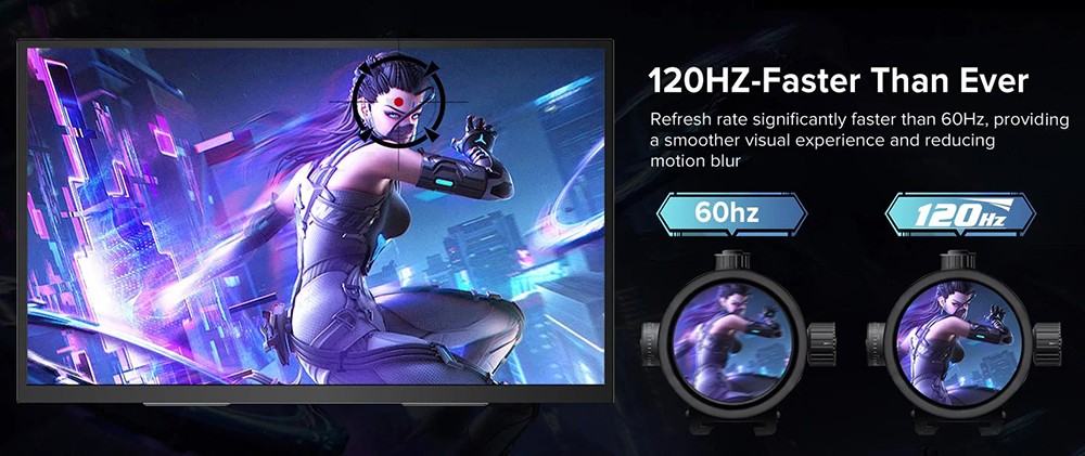 UPERFECT UTouch E6 Pro Portable Gaming Monitor, 18.5 inch 1920*1080 120Hz Touchscreen, 178&deg; Viewing Angle, FreeSync, Built-in Speaker, 2*Full-Featured Type-C, 1*mini HDMI, 1*3.5mm AUX - US Plug