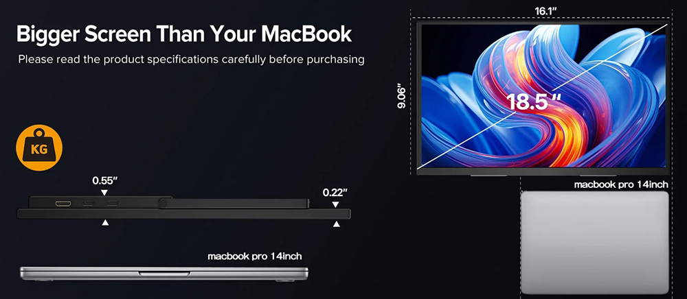 UPERFECT UTouch E6 Pro Portable Gaming Monitor, 18.5 inch 1920*1080 120Hz Touchscreen, 178&deg; Viewing Angle, FreeSync, Built-in Speaker, 2*Full-Featured Type-C, 1*mini HDMI, 1*3.5mm AUX - US Plug