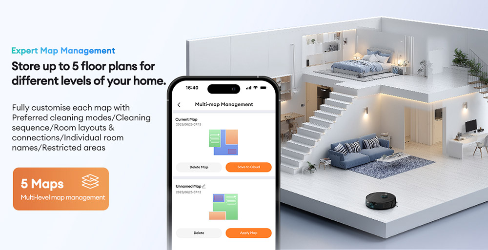 Ultenic T20 Pro Aspirateur Robot, Aspiration 8000Pa, 3 Modes de Nettoyage, Navigation Lidar Intelligente, Réservoir 2-en-1 Poussière & Eau, Autonomie 180min, Franchissement 15mm