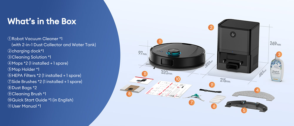 Ultenic T20 Pro Aspirateur Robot, Aspiration 8000Pa, 3 Modes de Nettoyage, Navigation Lidar Intelligente, Réservoir 2-en-1 Poussière & Eau, Autonomie 180min, Franchissement 15mm