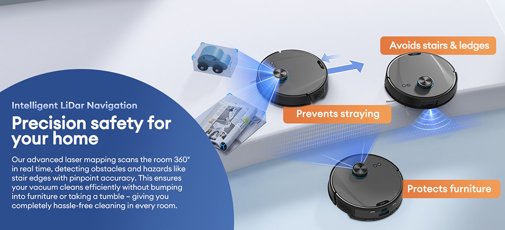 Ultenic T20 Pro robotporsz&iacute;v&oacute;, 8000 Pa sz&iacute;v&oacute;teljes&iacute;tm&eacute;ny, 3 tiszt&iacute;t&aacute;si m&oacute;d, intelligens Lidar navig&aacute;ci&oacute;, 2 az 1-ben por- &eacute;s v&iacute;ztart&aacute;ly, 180 perces &uuml;zemidő, 15 mm-es emelked&eacute;si magass&aacute;g