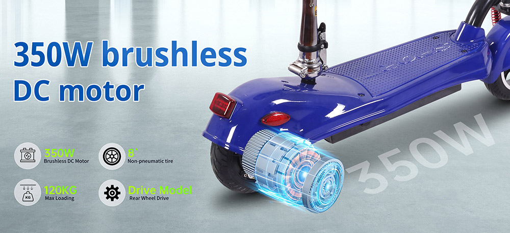 Unificare M5 Electric Scooter with Seat, 350W Motor, 24V 12Ah Battery, 8 inch Tires, 20km/h Max Speed, 12km Range - Blue