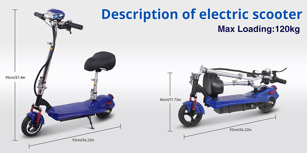 Unificare M5 Electric Scooter with Seat, 350W Motor, 24V 12Ah Battery, 8 inch Tires, 20km/h Max Speed, 12km Range - Blue