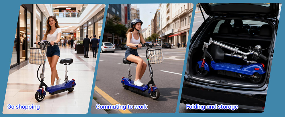 Unificare M5 Electric Scooter with Seat, 350W Motor, 24V 12Ah Battery, 8 inch Tires, 20km/h Max Speed, 12km Range - Blue