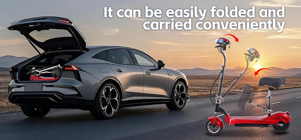 Unificare M5 Electric Scooter with Seat, 350W Motor, 24V 12Ah Battery, 8 inch Tires, 20km/h Max Speed, 12km Range - Red