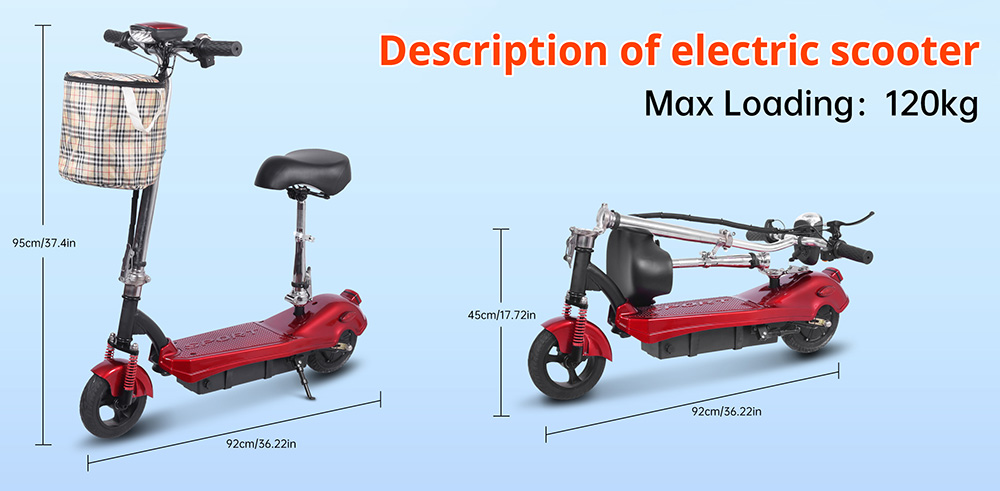 Unificare M5 Electric Scooter with Seat, 350W Motor, 24V 12Ah Battery, 8 inch Tires, 20km/h Max Speed, 12km Range - Red