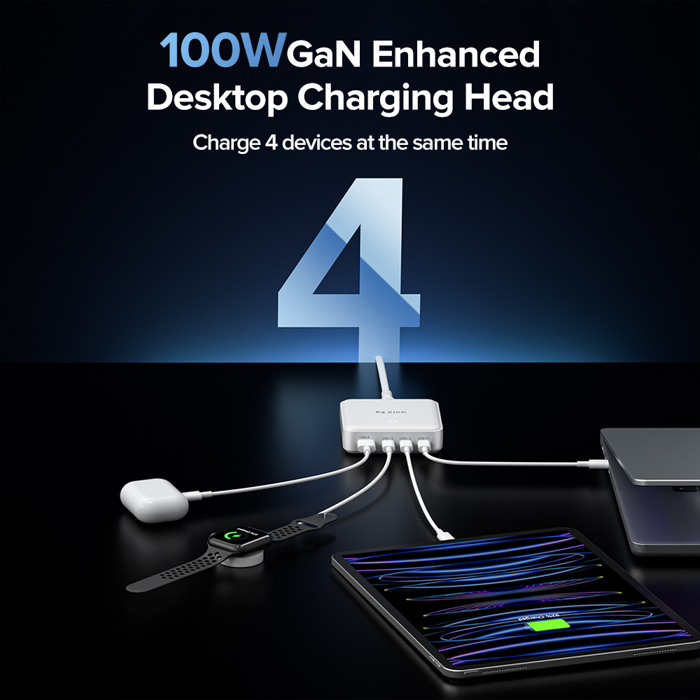 ZIKE Z1810 100W GaN 4 Ports Desktop Charging Station | United States