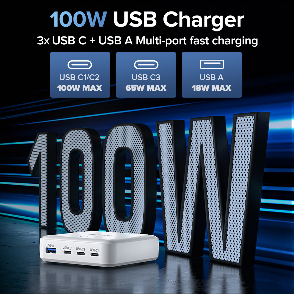 ZIKE Z1810 100W GaN 4 Ports Desktop Charging Station | United States