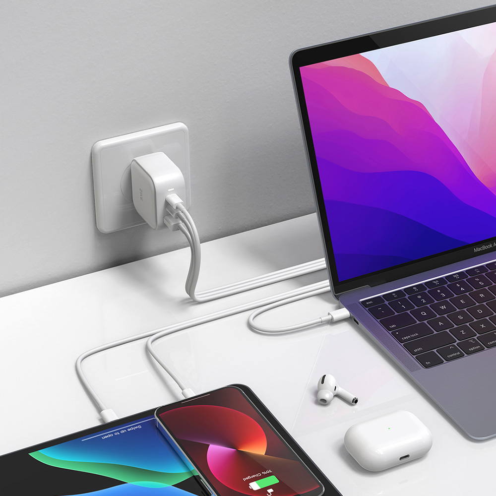 Chargeur mural ZIKE Z265B 66W GaN USB-C &agrave; 3 ports