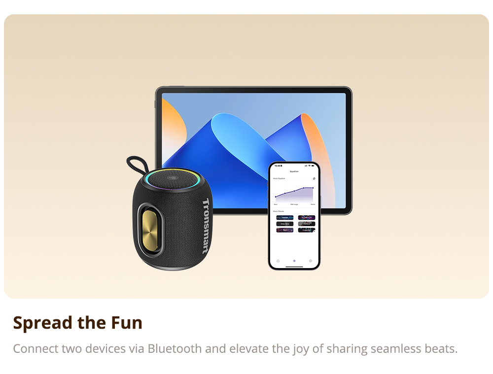 Tronsmart T8 Mini Portable Outdoor Speaker, 16W Output, Up to 20H of Battery Life, IPX7 Waterproof - Grey