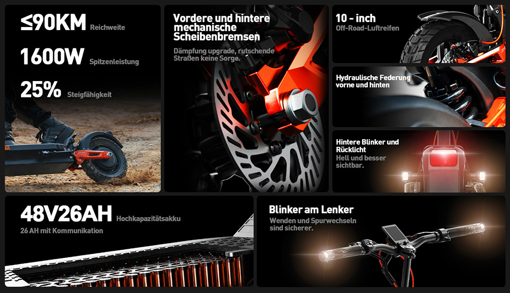 Joyor T6E Pro Elektroroller mit ABE-Zertifizierung, 500W Motor, 48V 18Ah Akku, 10 Zoll Reifen, 20 km/h H&ouml;chstgeschwindigkeit, 90 km Reichweite, mechanische Scheibenbremsen vorne und hinten, hydraulische Federsto&szlig;d&auml;mpfer vorne und hinten