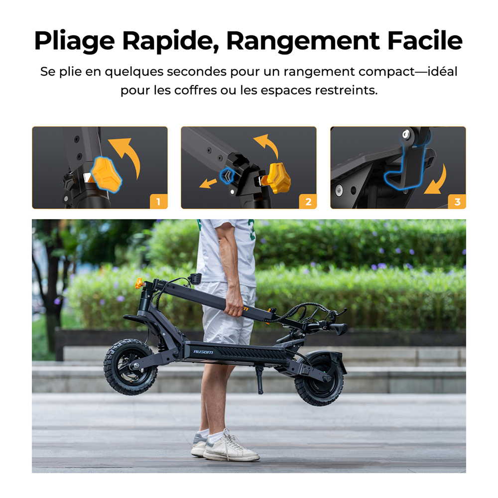 Ausom L1 Max Trottinette &eacute;lectrique, moteur 1000 W, batterie 48 V 20,8 Ah, pneus 10 pouces, vitesse maximale 50 km/h, autonomie 90 km, double frein &agrave; disque, suspension &agrave; ressort &agrave; bras oscillant, d&eacute;verrouillage NFC et par code