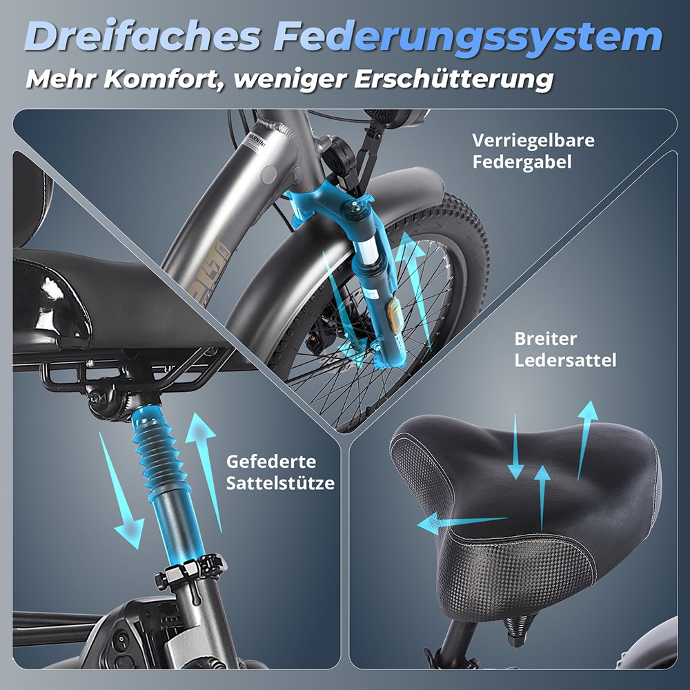 Fafrees F20 Mate Elektrisches Lastendreirad EU L1e-B Zertifizierte Version, 500W Motor, 48V 21Ah Batterie, 20*3 Zoll Reifen, 30km/h Maximalgeschwindigkeit, 115km Maximalreichweite, Hydraulische Scheibenbremse, Dreifach-Federungssystem, LCD-Display - Grau