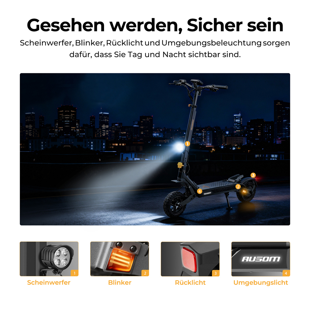 Ausom L1 Max Elektroroller, 1000-W-Motor, 48-V-20,8-Ah-Akku, 10-Zoll-Reifen, 50 km/h H&ouml;chstgeschwindigkeit, 90 km Reichweite, Doppelscheibenbremse, Schwingarm-Federung, NFC- und Passcode-Entsperrung