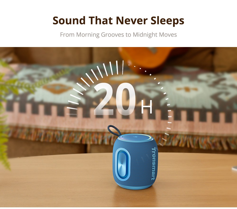 Tronsmart T8 Mini Portable Outdoor Speaker, 16W Output, Up to 20H of Battery Life, IPX7 Waterproof - Grey