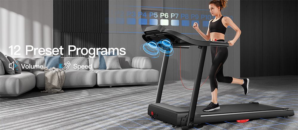 ROBORE P9 Tapis de course pliable pour la maison, 14 km/h, avec capteur de fr&eacute;quence cardiaque, moteur sans balais de 3,0 CV, capacit&eacute; de charge de 136 kg