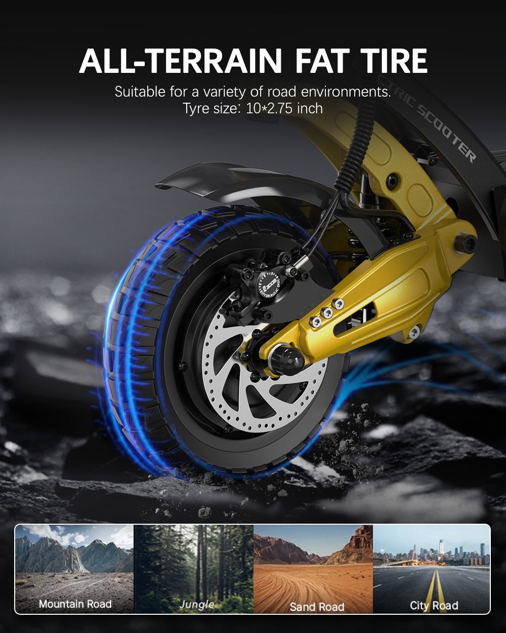 OOTD S30 Elektromos Roller, 1200W*2 Motor, 52V 23.4Ah Akkumulátor, 10 colos Gumiabroncsok, 65km/h Max Sebesség, 60km Hatótávolság, Első és Hátsó Hidraulikus Tárcsafék, LCD Kijelző