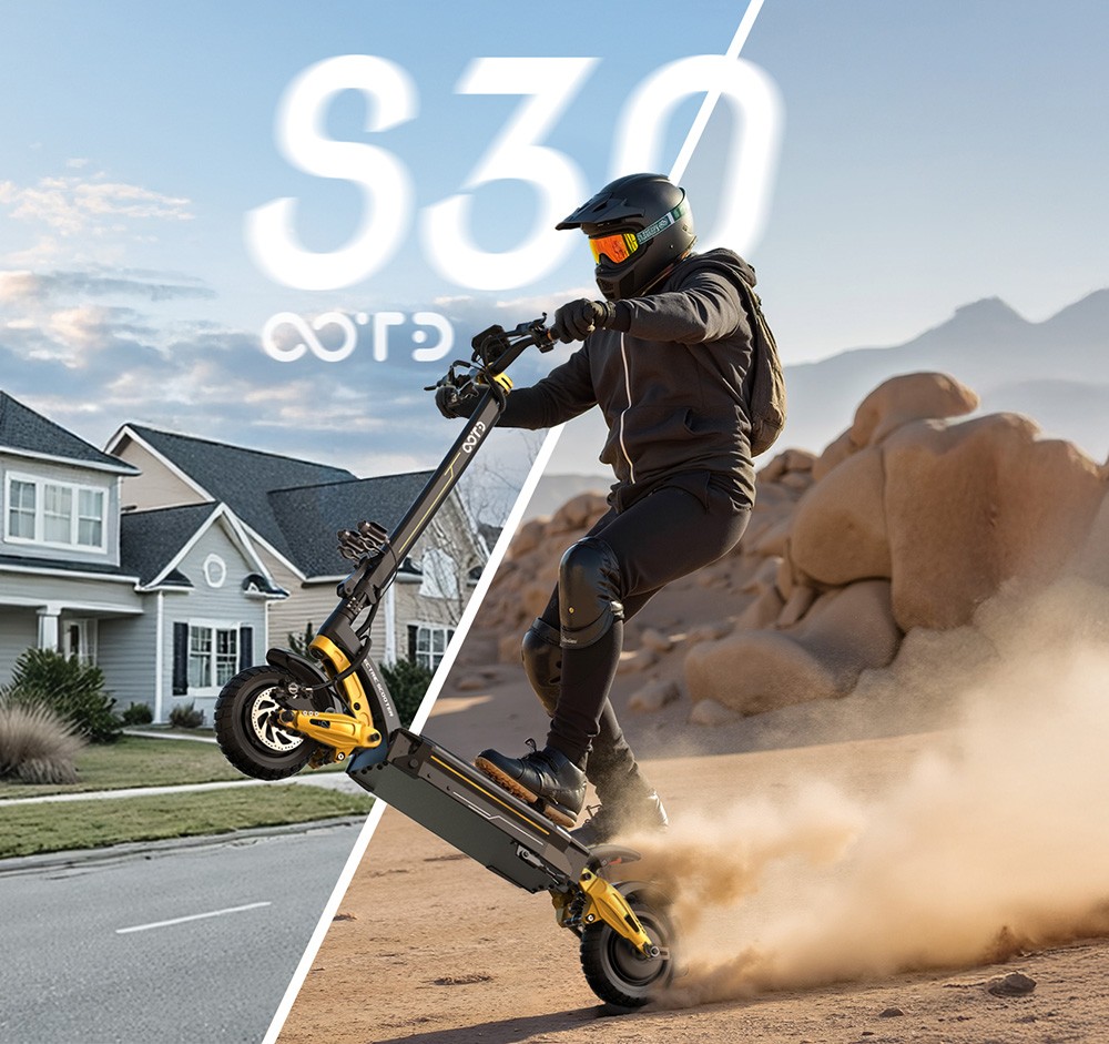 OOTD S30 Trottinette électrique, moteur 1200 W x 2, batterie 52 V 23,4 Ah, pneus 10 pouces, vitesse maximale 65 km/h, autonomie 60 km, freins à disque hydrauliques avant et arrière, écran LCD