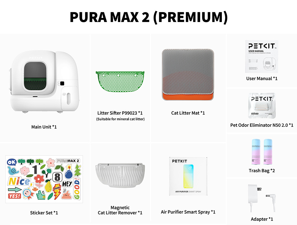 PETKIT PuraMax 2 Bac à Litière Intelligent pour Chat, 15 Jours Sans Ramassage, 76L Grande Capacité, Triple Contrôle des Odeurs, Suivi Santé via App, Idéale pour Grands Chats et Foyers Multiples