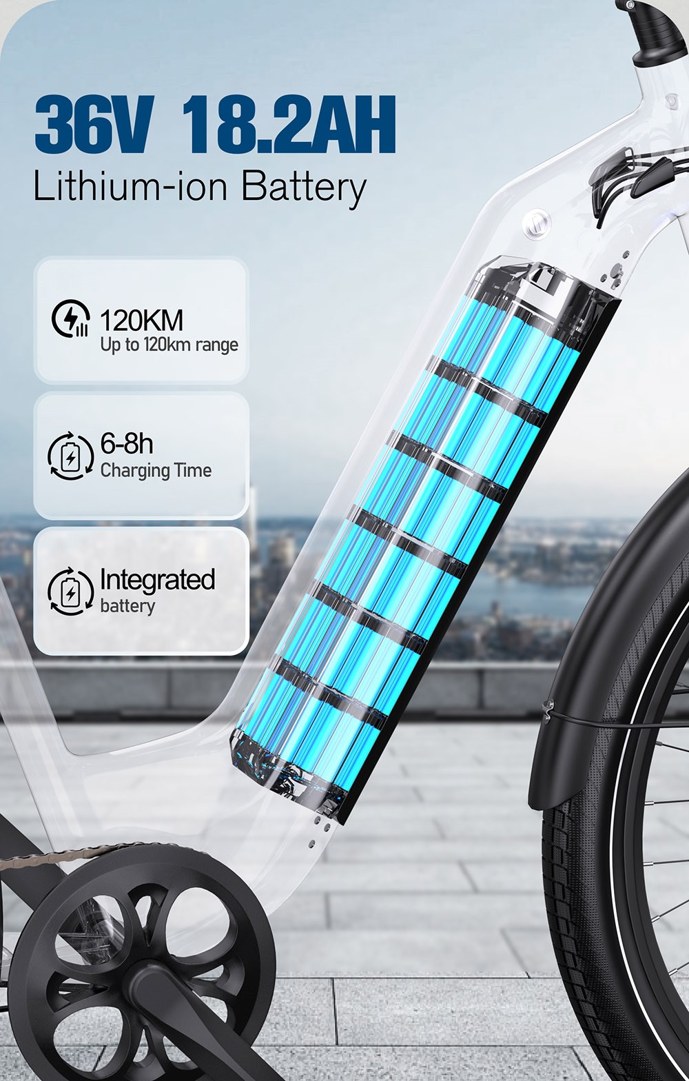 Vélo électrique Onesport OT05 27,5" Cadre en aluminium Batterie 36V 18,2Ah Moteur ANANDA 250W Capteur de couple 25km/h Shimano 7 vitesses 60-120KM Portée maximale Disque à huile Charge maximale 100kg - Bleu profond