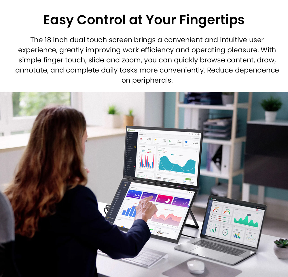 UPERFECT Delta Max Touchscreen-Monitor mit zwei Bildschirmen, 18,5 Zoll (47 cm), 1920 x 1080 Pixel, 100 Hz, IPS-Touchscreen, 178&deg; Betrachtungswinkel, integrierte Lautsprecher, 2 x USB-C-Anschl&uuml;sse, 1 x USB-Anschluss, 1 x Mini-HDMI-Anschluss &ndash; EU-Stecker