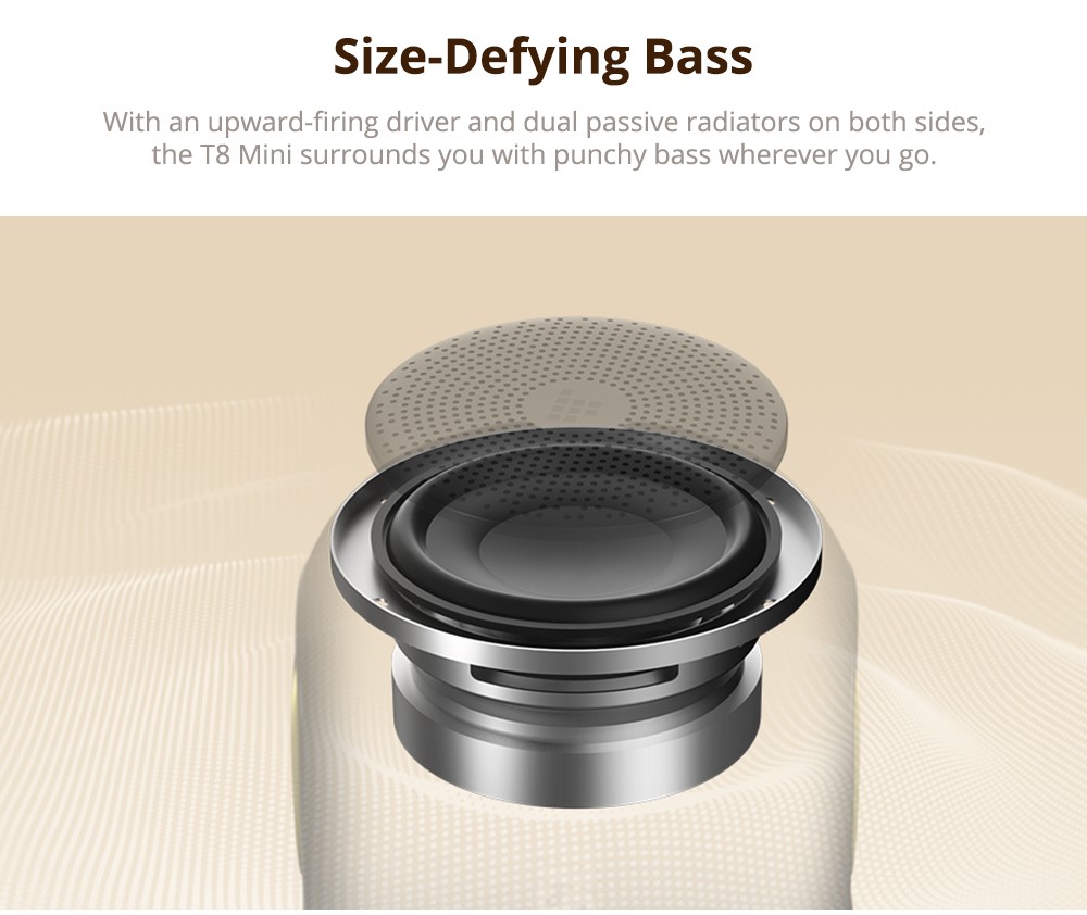 Tronsmart T8 Mini Portable Outdoor Speaker, 16W Output, Up to 20H of Battery Life, IPX7 Waterproof - Grey