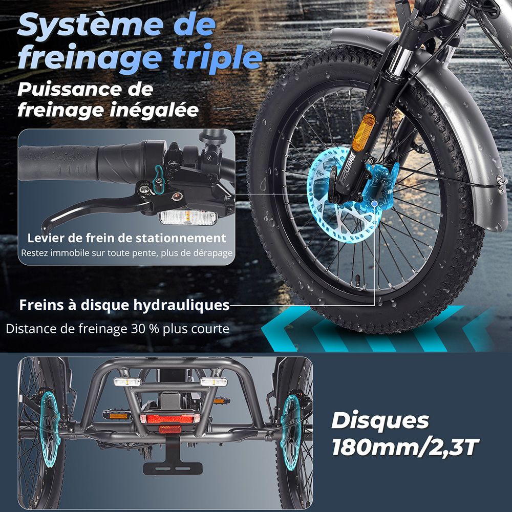 Fafrees F20 Mate Tricycle cargo électrique version certifiée EU L1e-B, moteur 500W, batterie 48V 21Ah, pneus 20*3 pouces, vitesse maximale 30 km/h, autonomie maximale 115 km, frein à disque hydraulique, système de suspension triple, écran LCD - Bleu