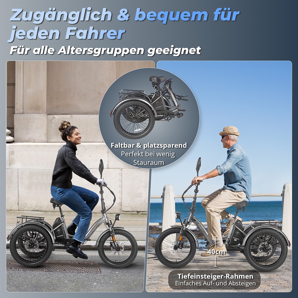 Fafrees F20 Mate Elektrisches Lastendreirad EU L1e-B Zertifizierte Version, 500W Motor, 48V 21Ah Batterie, 20*3 Zoll Reifen, 30km/h Maximalgeschwindigkeit, 115km Maximalreichweite, Hydraulische Scheibenbremse, Dreifach-Federungssystem, LCD-Display - Grau