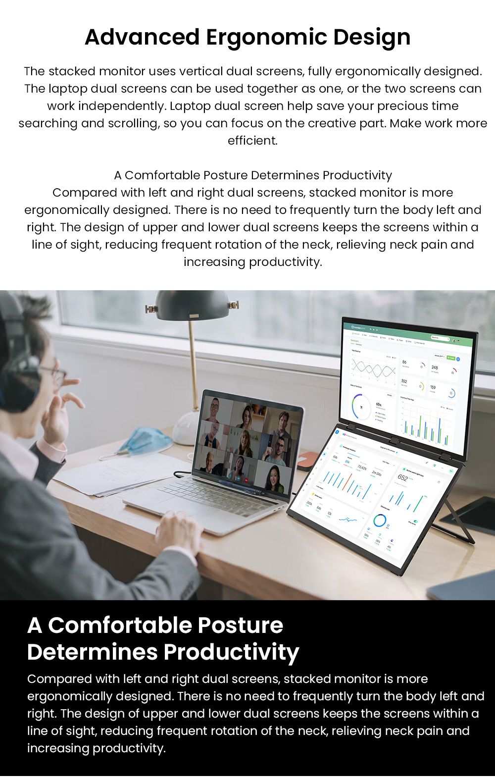 UPERFECT Delta Max Touchscreen-Monitor mit zwei Bildschirmen, 18,5 Zoll (47 cm), 1920 x 1080 Pixel, 100 Hz, IPS-Touchscreen, 178&deg; Betrachtungswinkel, integrierte Lautsprecher, 2 x USB-C-Anschl&uuml;sse, 1 x USB-Anschluss, 1 x Mini-HDMI-Anschluss &ndash; EU-Stecker