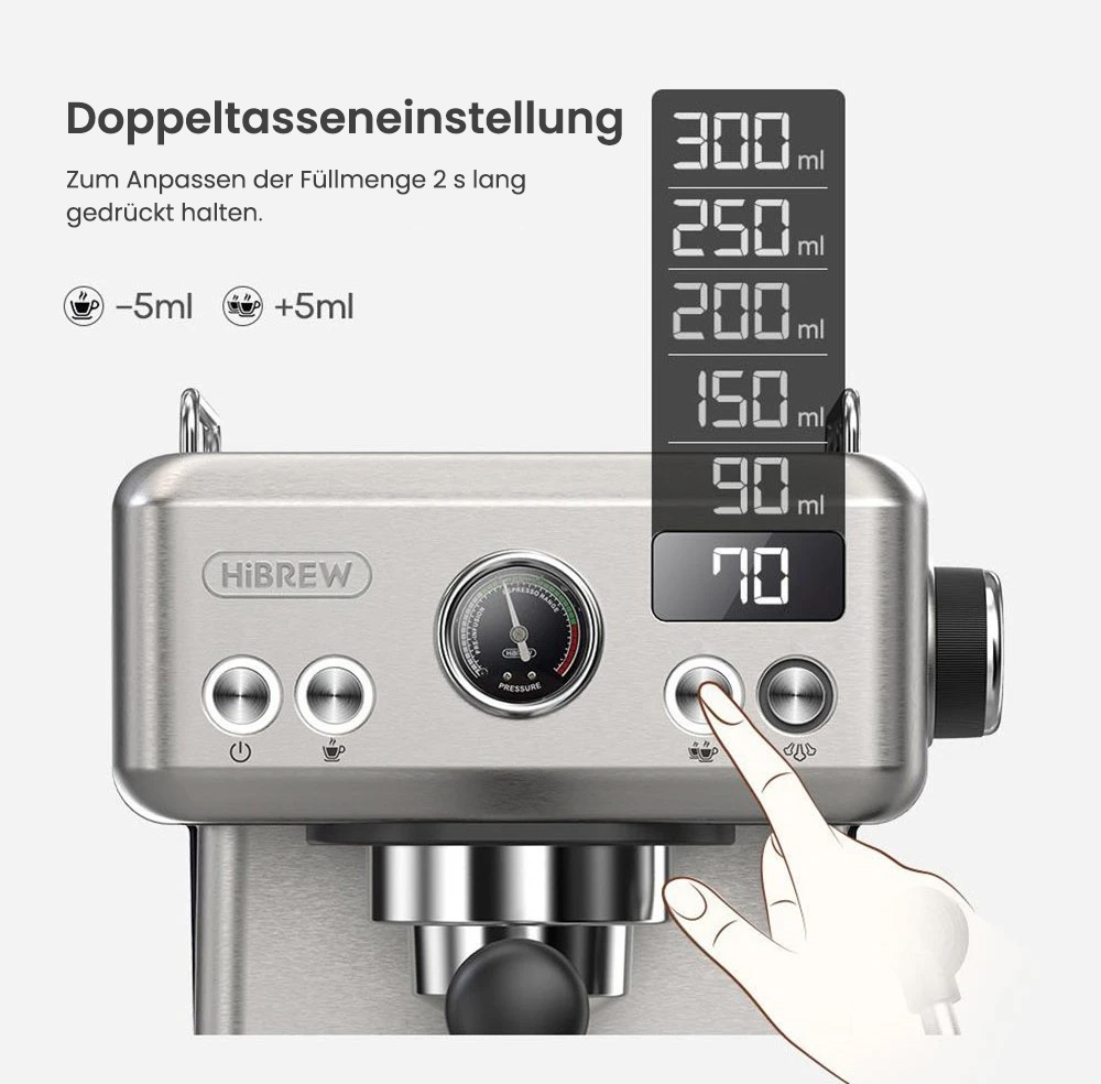 HiBREW H10A Halbautomatische Espressomaschine, 19 Bar Druck, Milchaufsch&auml;umer, Temperatur einstellbar, 58 mm Kaffeestampfer, 350 ml Krug, Tassenw&auml;rmer, Kalt-/Hei&szlig;kaffeemaschine