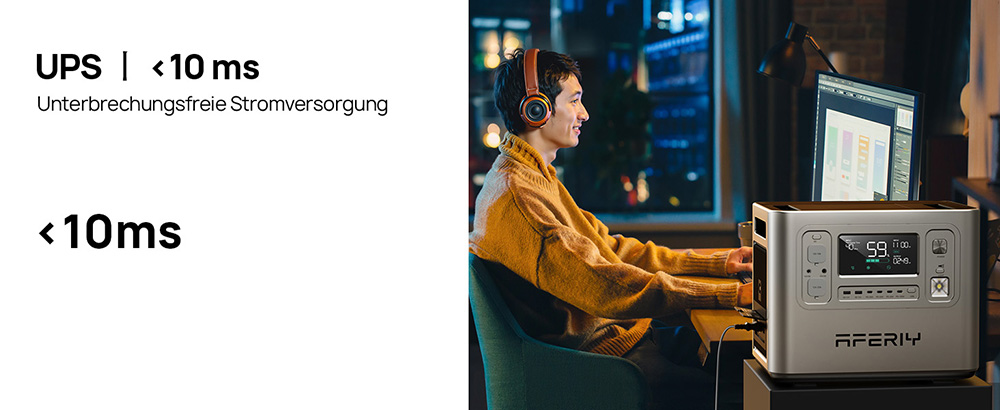 AFERIY P210 Tragbare Powerstation, 2400W AC Ausgang, 2048Wh LiFePO4 Batterie, 13 Ausg&auml;nge, 2H Schnelles AC Aufladen, 500W Solar Eingang & App-Steuerung