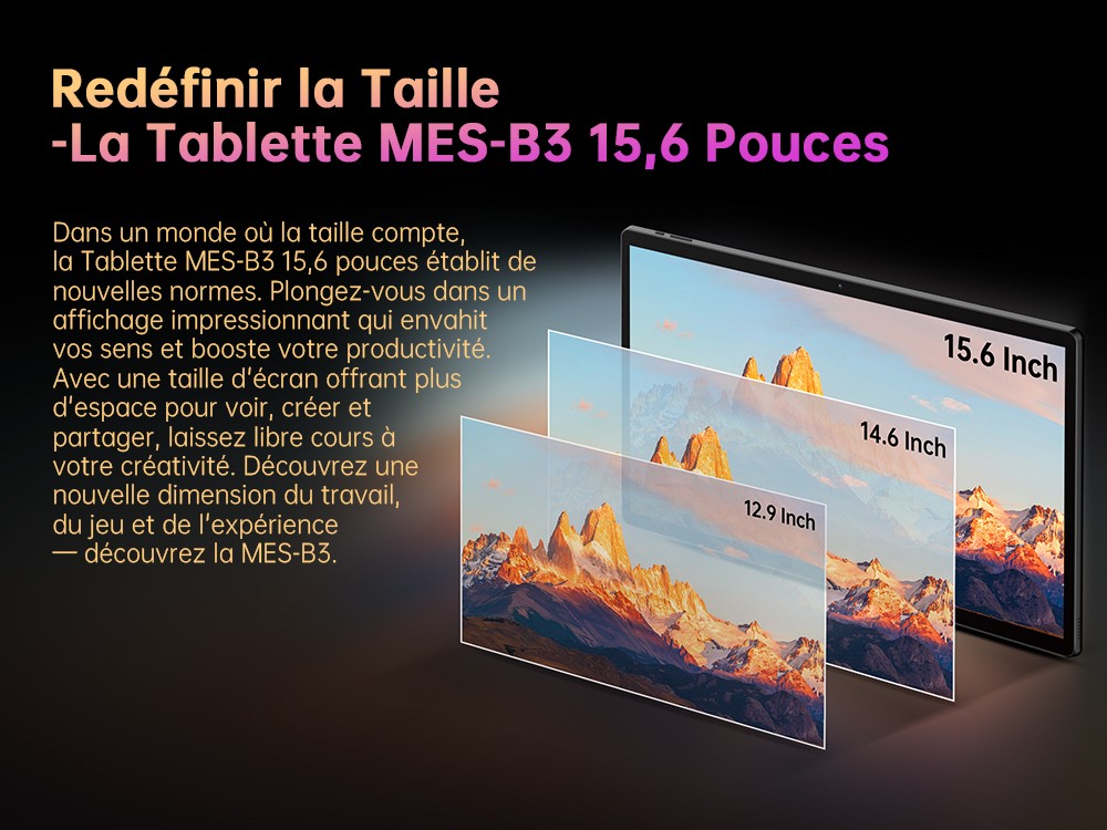MESWAO B3 Tablette, &eacute;cran IPS 15,6 pouces 1920*1080, MTK Helio G99 8 c&oelig;urs, 6GB RAM 128GB ROM, Android 14, WiFi 5 Bluetooth 5.0, batterie 12000mAh, cam&eacute;ra 32MP+5MP, 4 haut-parleurs - prise EU, gris