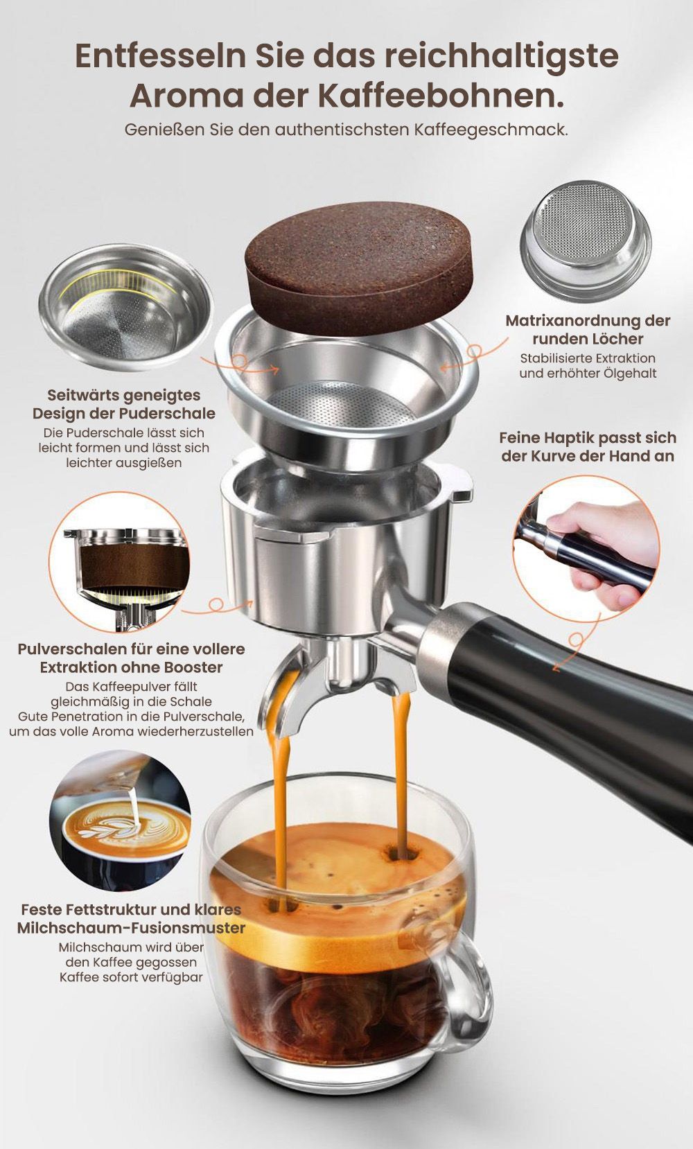 HiBREW H10A Halbautomatische Espressomaschine, 19 Bar Druck, Milchaufsch&auml;umer, Temperatur einstellbar, 58 mm Kaffeestampfer, 350 ml Krug, Tassenw&auml;rmer, Kalt-/Hei&szlig;kaffeemaschine