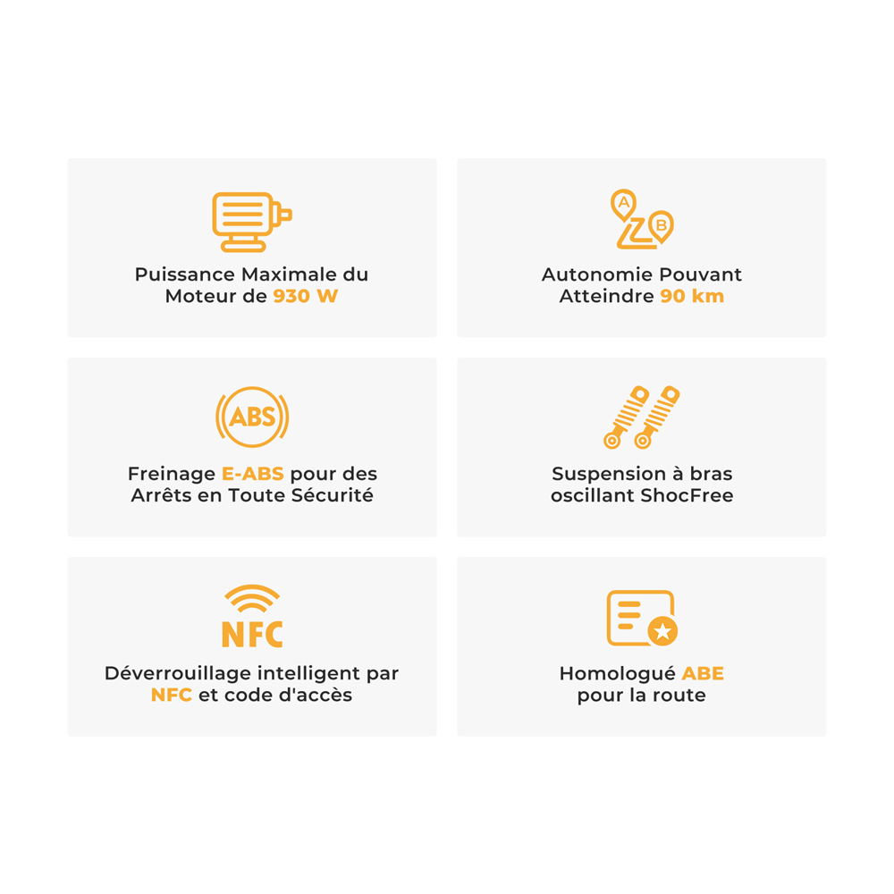 Ausom L1 (version ABE) Trottinette &eacute;lectrique, moteur 500 W, batterie 48 V 20,8 Ah, pneus 10 pouces, vitesse maximale 20 km/h, autonomie 90 km, freins &agrave; disque avant et arri&egrave;re, suspension &agrave; bras oscillant, d&eacute;verrouillage NFC et par code.