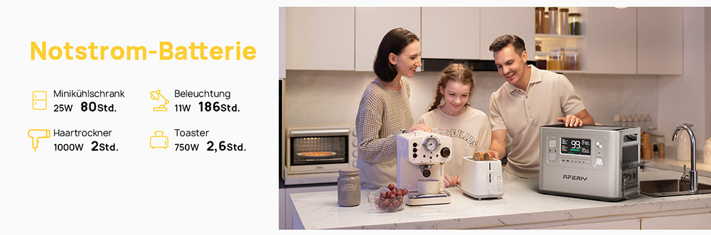 AFERIY P210 Tragbare Powerstation, 2400W AC Ausgang, 2048Wh LiFePO4 Batterie, 13 Ausg&auml;nge, 2H Schnelles AC Aufladen, 500W Solar Eingang & App-Steuerung