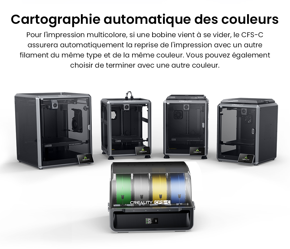 Creality CFS-C Système de Filament pour K1C / K1 Max / K1 / K1 SE, Jusqu'à 16 Couleurs, Coupe Automatique, Détection de Rupture & Surveillance en Temps Réel