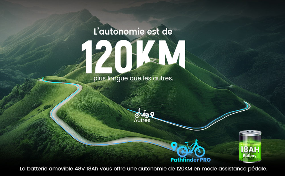 RATTAN PATHEINDER PRO Vélo électrique, moteur 750W, batterie 48V 18Ah, pneus 26*4 pouces, vitesse de maximale 25 km/h, autonomie de 120 km, freins à disque hydrauliques, suspensions avant et arrière complètes, 7 vitesses - Bleu