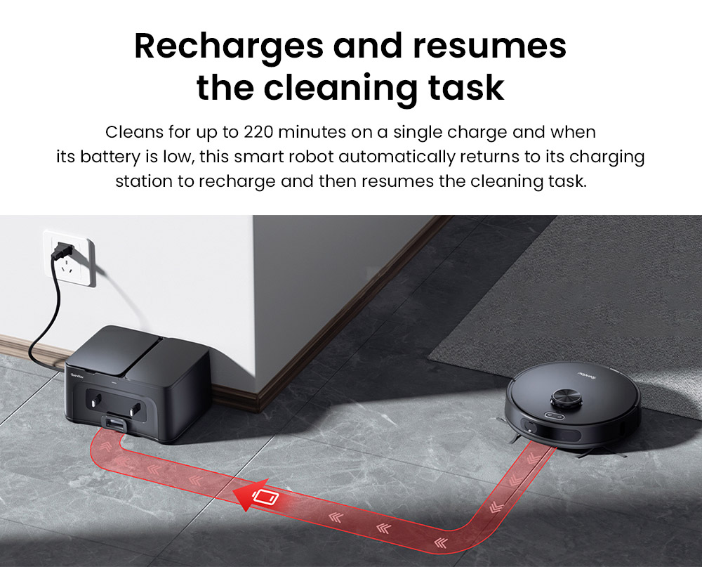 Teendow D65S MAX Aspirateur Robot, Vidage Automatique 70 Jours, Aspiration 6000Pa, Station de Dépoussiérage 17kPa, Autonomie 220min, Passage d'Obstacles 20mm, Contrôle de Puissance à 4 Niveaux, Bac à Poussière 250ml & Réservoir d'Eau 350ml