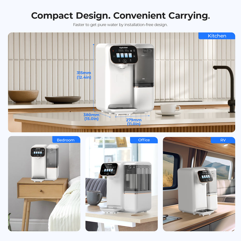 Hydrofast B100 Countertop Water Purifier, Room Temperature, Reverse Osmosis Water Filter for Home, Office