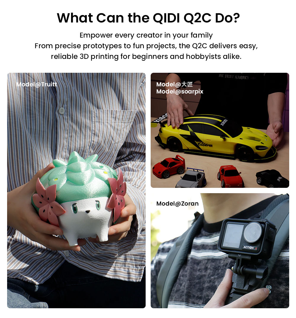 QIDI Q2C 3D-Drucker, 600mm/s Geschwindigkeit, 370 °C Vollmetall-Hotend, Multi-Material Druck, 270×270×256mm Bauvolumen, CoreXY-System, Automatische Nivellierung & PEI Magnetplatte