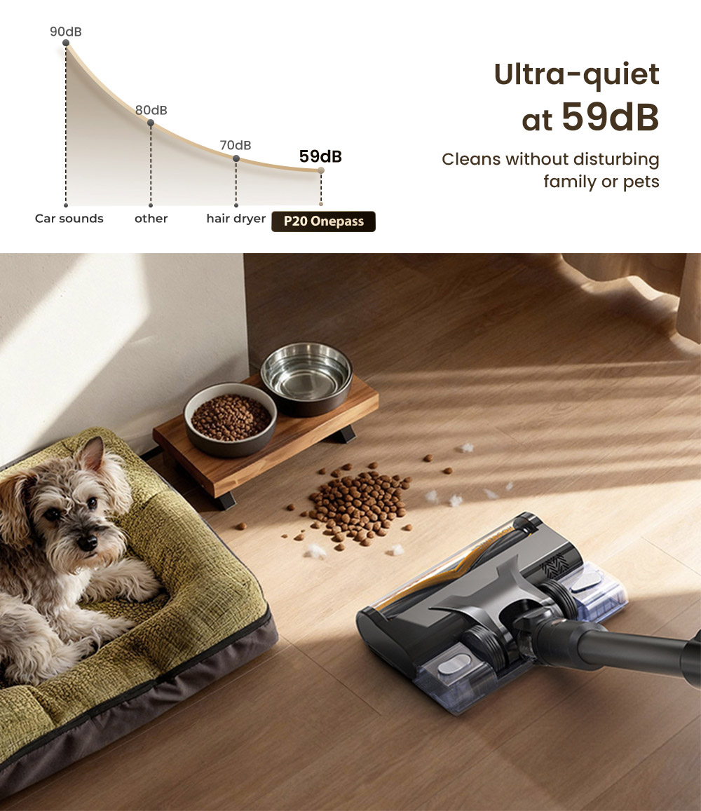 Proscenic P20 OnePass Cordless Vacuum Cleaner, 70000Pa Suction, 70-Min Runtime, 680W Brushless Motor, 180° Bendable Tube, Wet & Dry Cleaning with Extra Water Tank