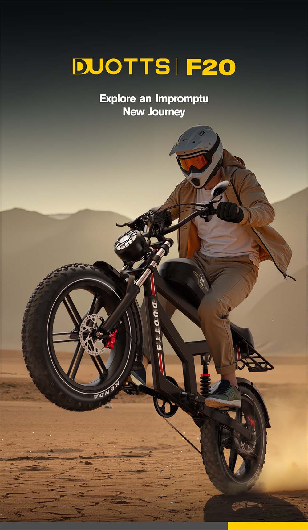 DUOTTS F20 Electric Bike 750W Motor 52V 27Ah Battery 20*4.0 Inch Fat Tire 50km/h Max Speed up to 120km Range with Full Suspension, Spring Shock Absorption, Hydraulic Disc Brakes - Black