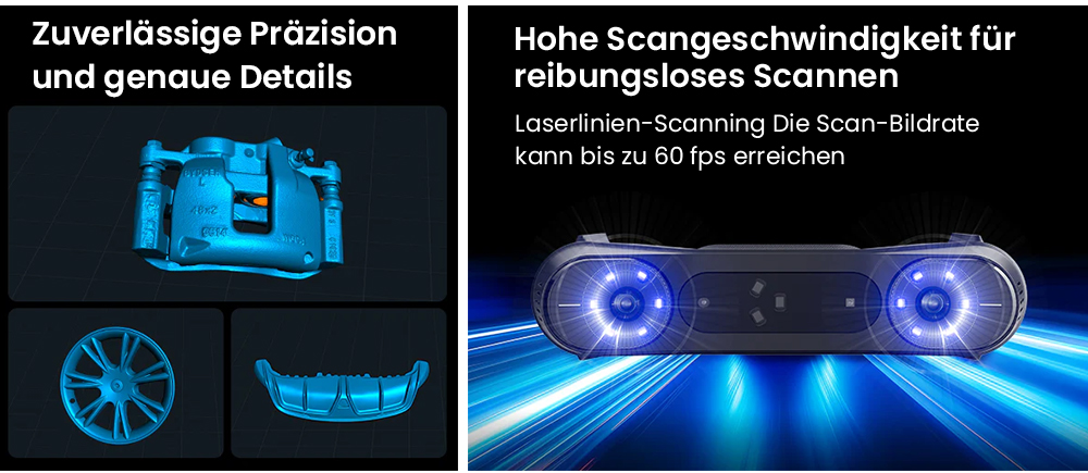 Creality Raptor Pro 3D-Scanner, 22+7 blauer Laser NIR, 60fps Scangeschwindigkeit, Objekte zwischen 5-4000mm, 24-Bit Vollfarbscan, 0,02mm Genauigkeit, Anti-Verwacklung
