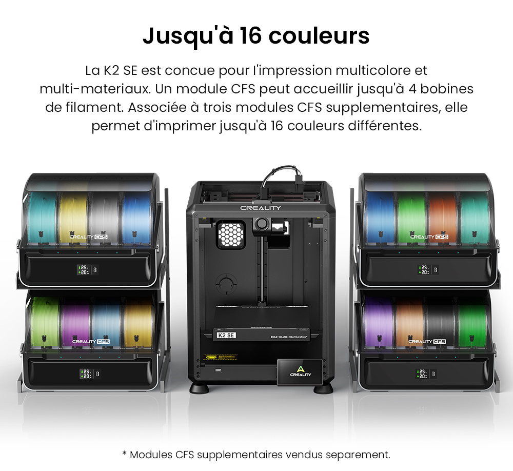 Creality K2 SE Combo Imprimante 3D avec Enceinte, Vitesse 500 mm/s, Pr&eacute;cision 0,1 mm, Volume de construction 220&times;215&times;245 mm, Nivellement automatique, Buse 300 &deg;C pour impression multi-mat&eacute;riaux