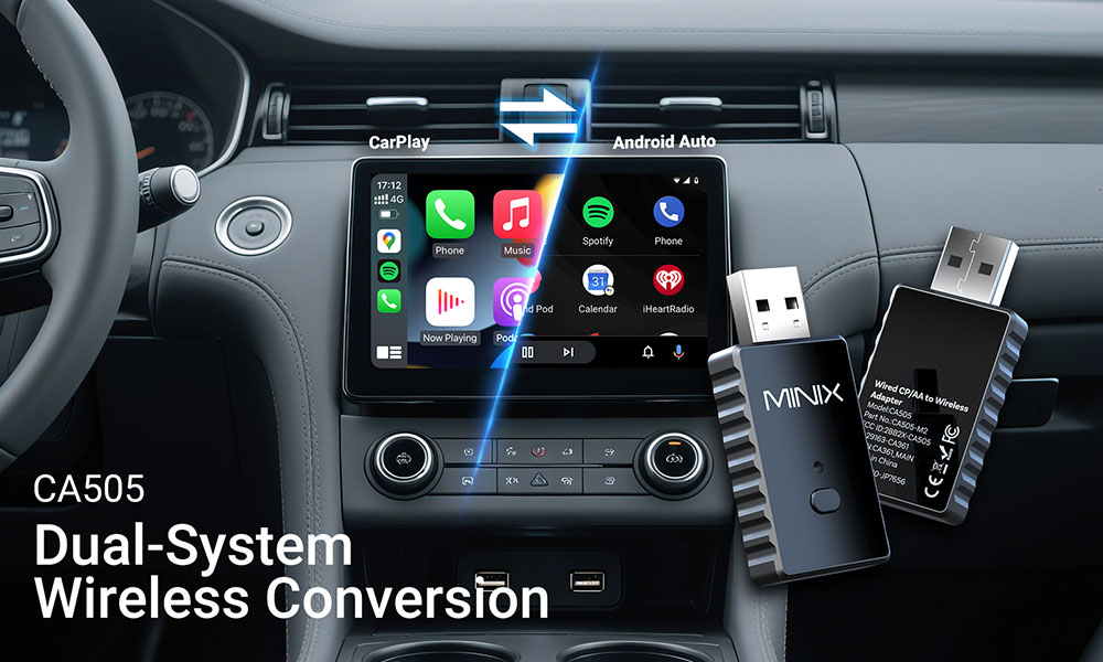 MINIX CA505 2 az 1-ben vezet&eacute;kes CP/AA - vezet&eacute;k n&eacute;lk&uuml;li adapter