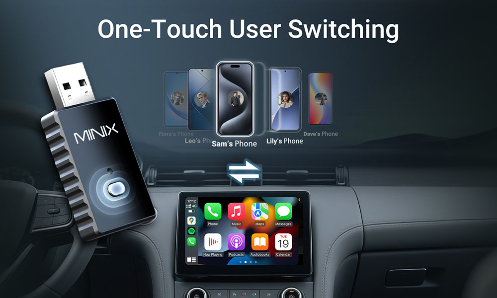 MINIX CA505 2 az 1-ben vezet&eacute;kes CP/AA - vezet&eacute;k n&eacute;lk&uuml;li adapter