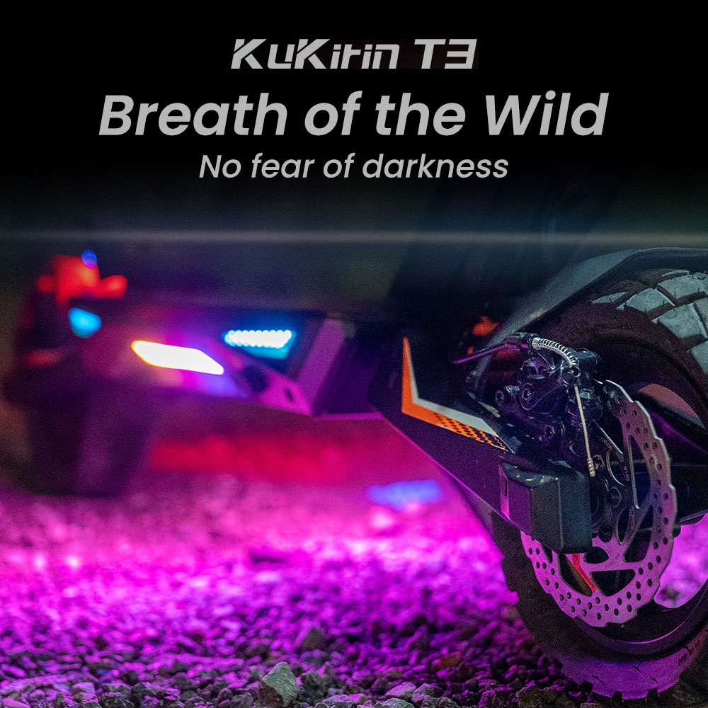 KuKirin T3 elektromos robogó, 800 W-os motor, 48 V 15,6 Ah akkumulátor, 10 hüvelykes gumik, 45 km/h maximális sebesség, 58 km hatótáv, első és hátsó tárcsafék, négykaros lengéscsillapító