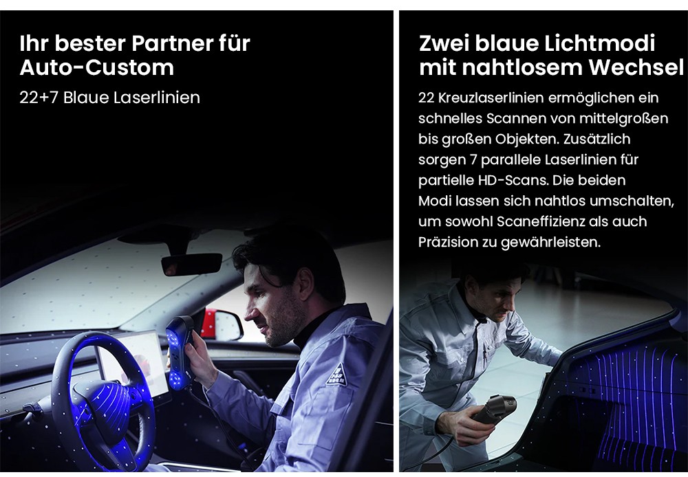 Creality Raptor Pro 3D-Scanner, 22+7 blauer Laser NIR, 60fps Scangeschwindigkeit, Objekte zwischen 5-4000mm, 24-Bit Vollfarbscan, 0,02mm Genauigkeit, Anti-Verwacklung