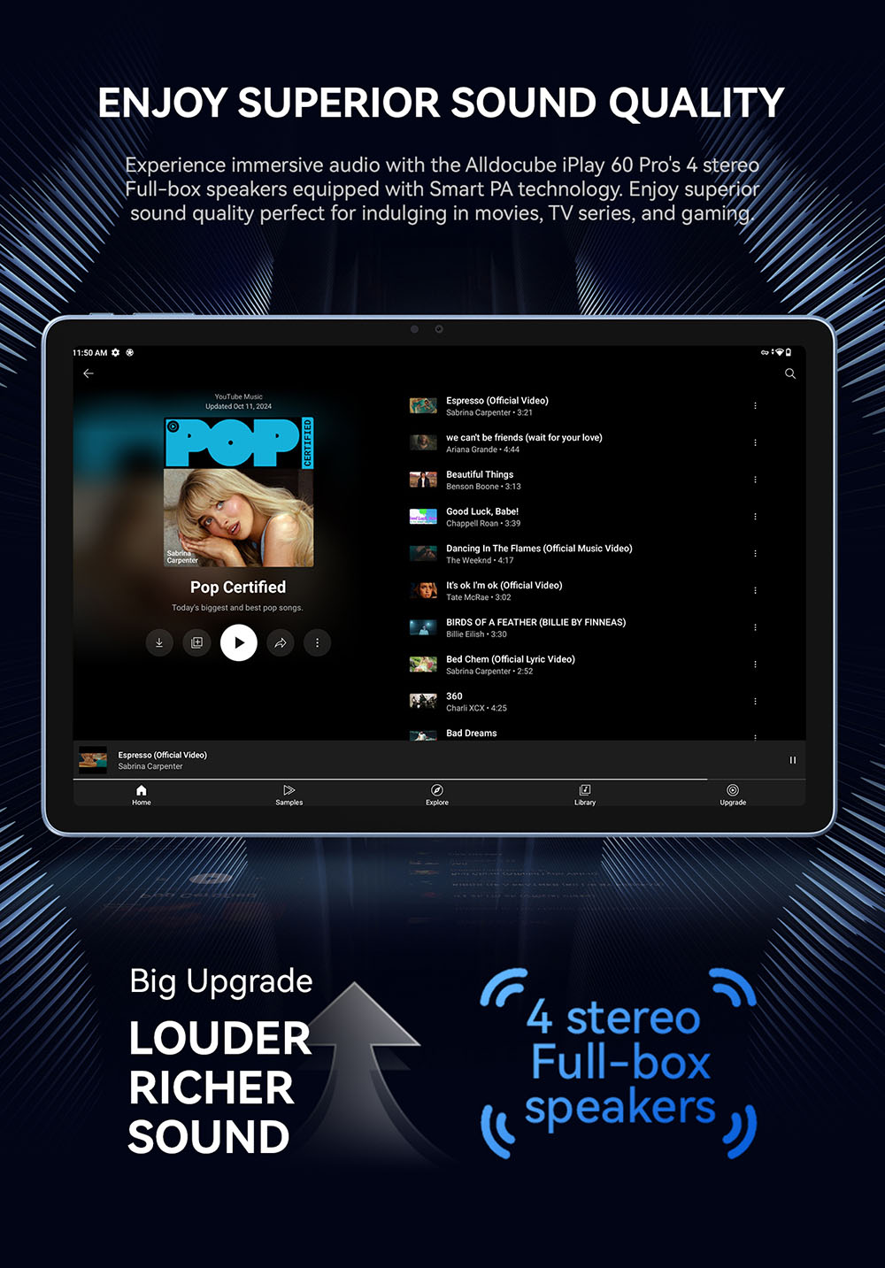 ALLDOCUBE iPlay 60 Pro Tablet, 10.95 inch 1920*1200 90Hz IPS Screen, Android 14, MediaTek G99 8 Cores, 6GB RAM 128GB ROM, Bluetooth 5.2, Widevine L1, Dual 4G LTE, GPS/Galileo/GLONASS/Beidou, 7000mAh Battery, 18W Fast Charging, Face Unlock